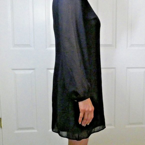 Atmosphere Prom Size 4 Black Chiffon Dress Long Puffy Sleeves Modest British - Picture 4 of 11